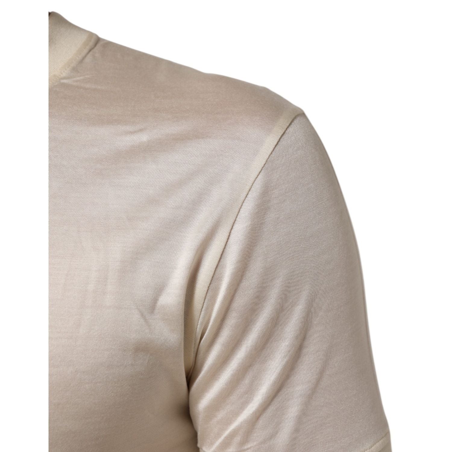 Dolce & Gabbana Off White Silk Crew Neck Short Sleeve T-shirt