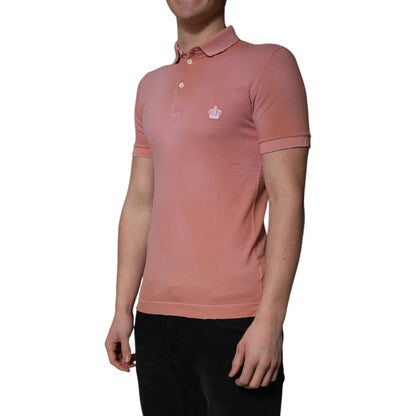 Dolce & Gabbana Pink Cotton Crown Collared Polo T-shirt