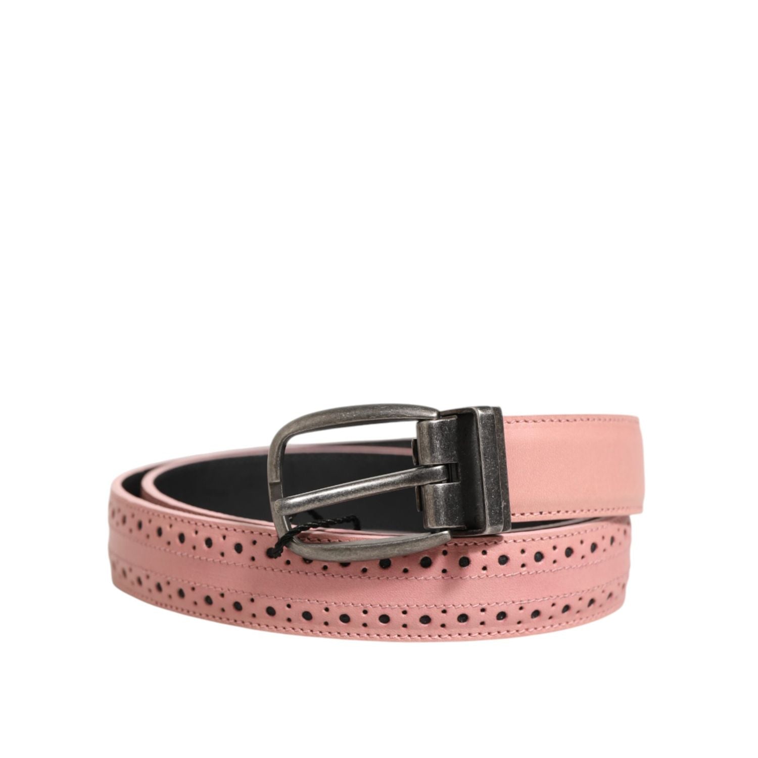 Dolce & Gabbana Pink Leather Perforated Detailing Buckle Belt