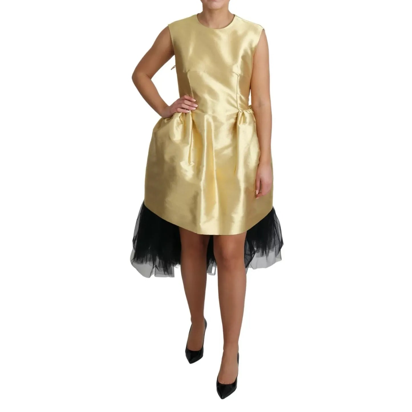 Dolce & Gabbana Polyester Gold Sleeveless A-line Tulle Dress
