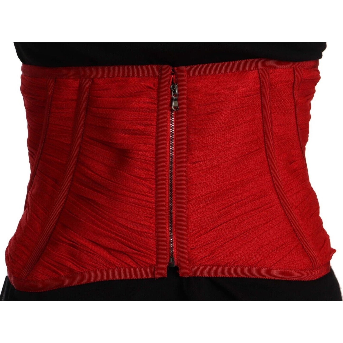 Dolce & Gabbana Red Corset Belt Stretch Waist Strap Silk Top