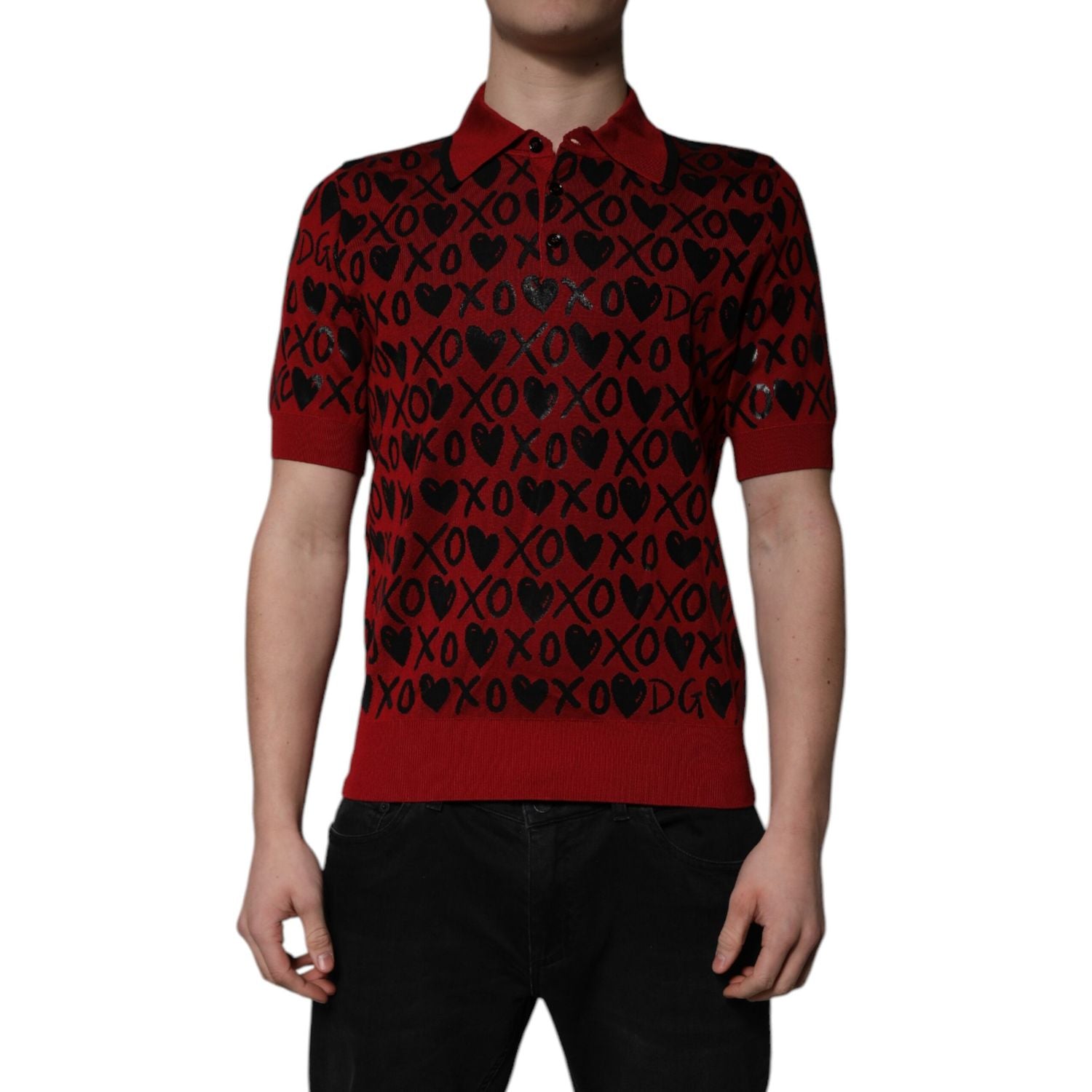 Dolce & Gabbana Red Cotton XOXO Collared Polo T-shirt