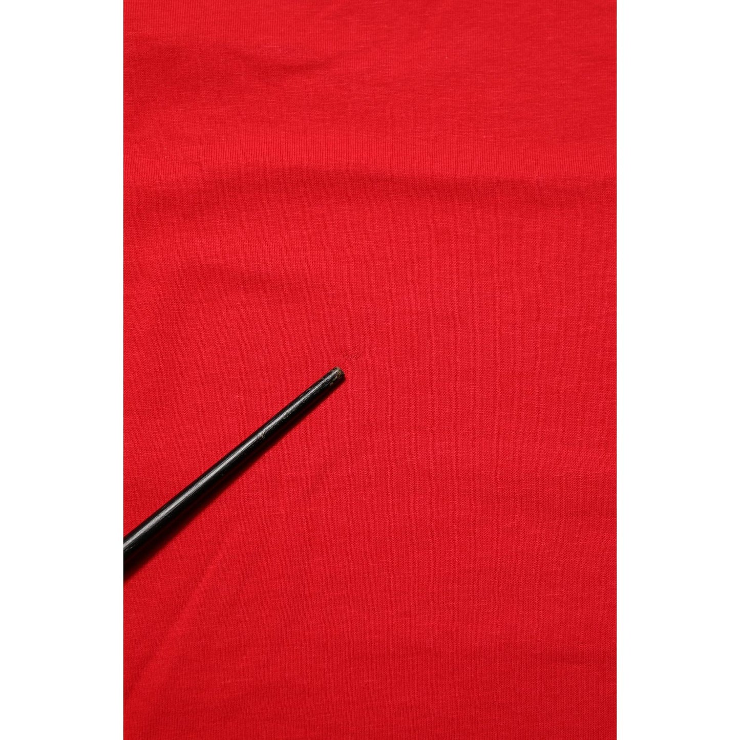 Dolce & Gabbana Red Goodluck 2023 Cotton Crew Neck T-shirt fabric close-up, highlighting premium red cotton material.