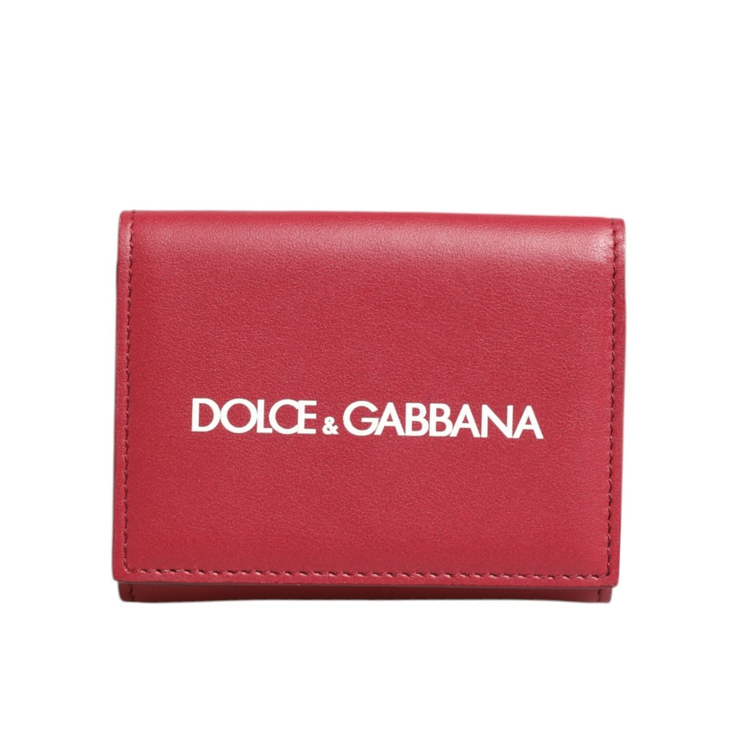 Dolce & Gabbana Red Leather Bold Logo Print Trifold Men Card Holder Wallet