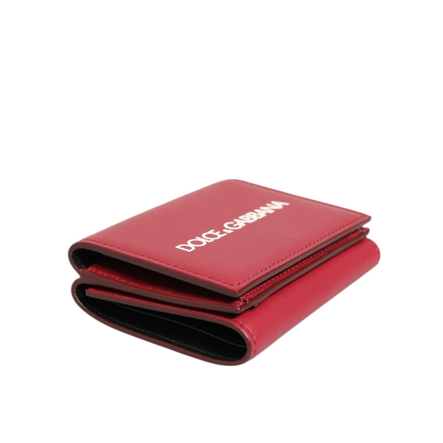 Dolce & Gabbana Red Leather Bold Logo Print Trifold Men Card Holder Wallet