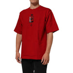 Dolce & Gabbana Red Logo Eye Print Cotton Short Sleeve T-shirt worn by model in black pants.
