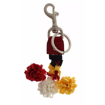 Dolce & Gabbana Silver Brown Raffia Leather Clasp Finder Chain Keyring