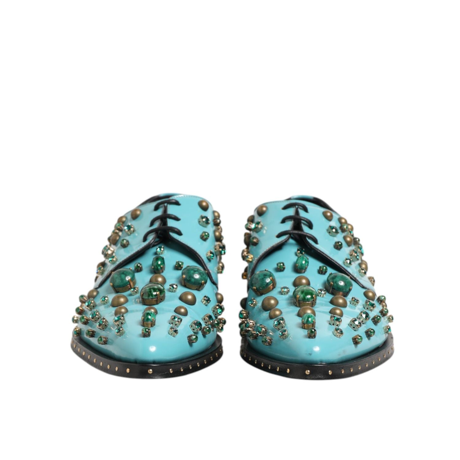 Dolce & Gabbana Turquoise Crystal Embellished Men Derby Shoes