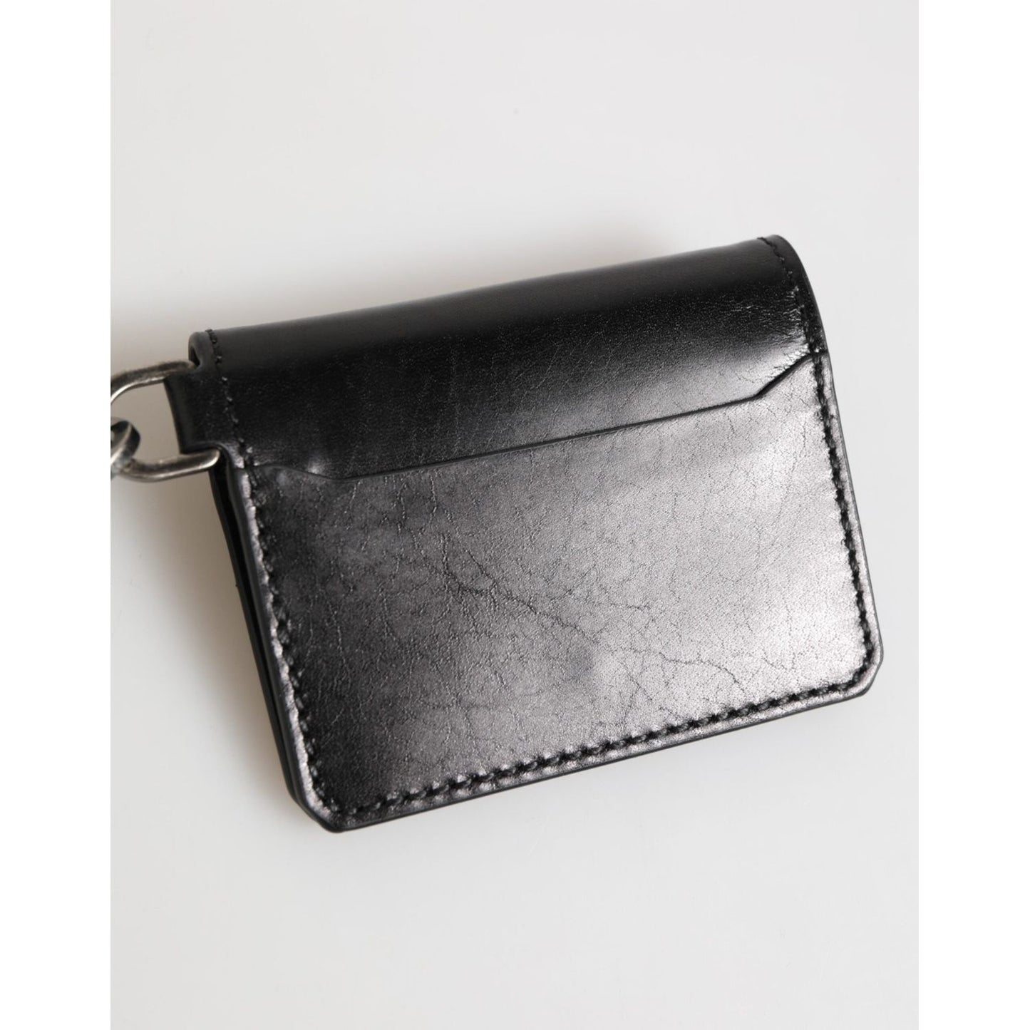 Dolce & Gabbana Wallet Black Leather Logo Embossed Key Chain Card Holder Wallet SMY11293