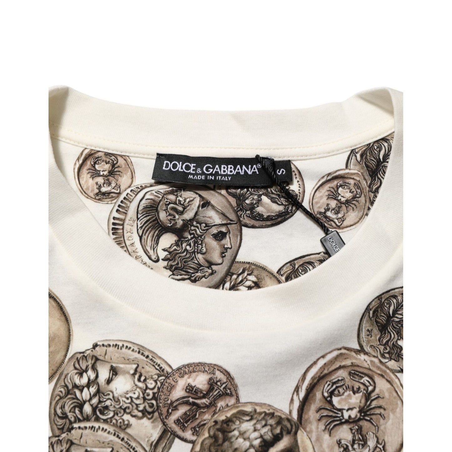 Dolce & Gabbana White Coin Print Cotton Crew Neck Men T-shirt
