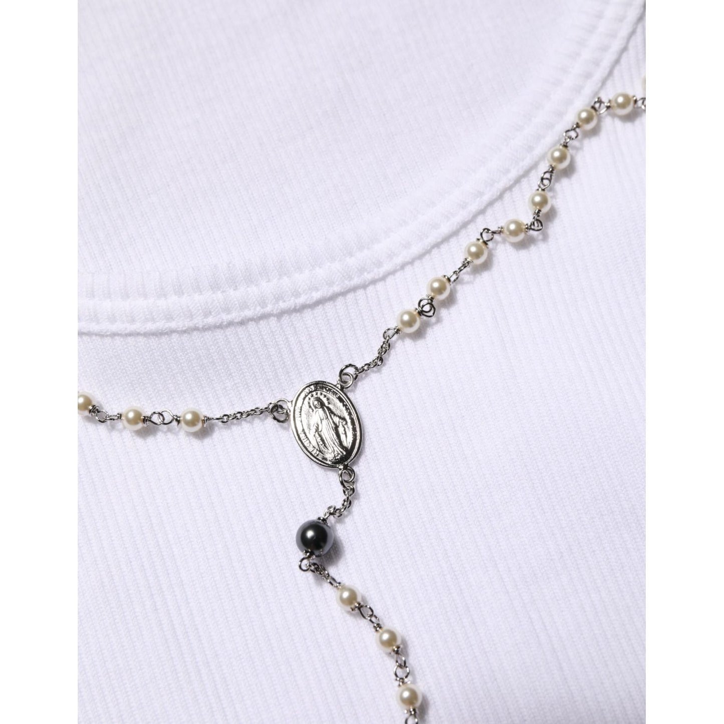 Dolce & Gabbana White Cotton Chain Necklace Tank Top T-shirt