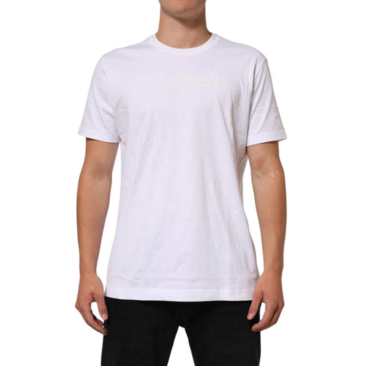 Dolce & Gabbana White Cotton Crew Neck Short Sleeves T-shirt
