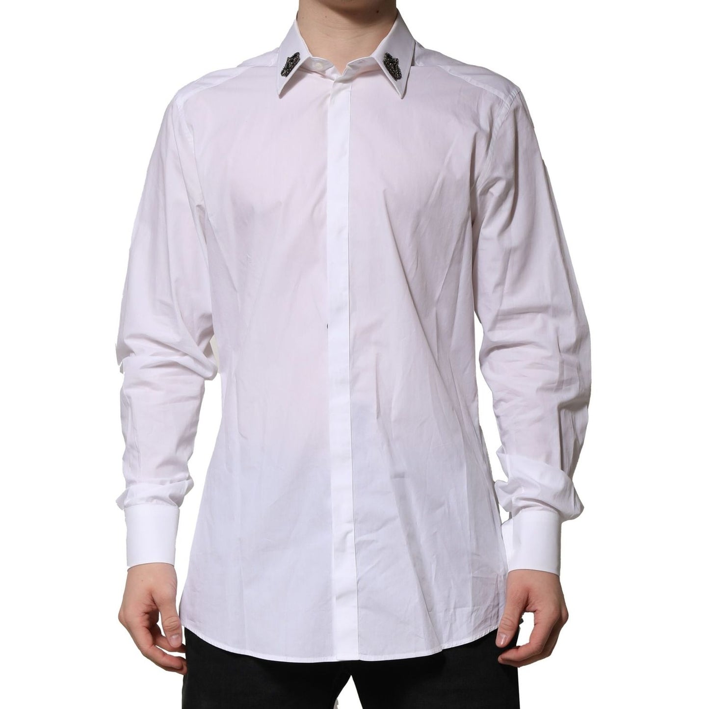 Dolce & Gabbana White Cotton Crown Collar GOLD Formal Shirt