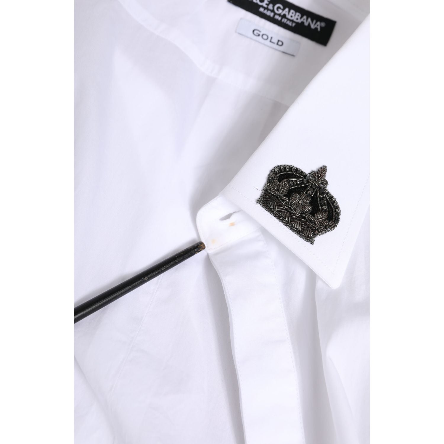 Dolce & Gabbana White Cotton Crown Collar GOLD Formal Shirt