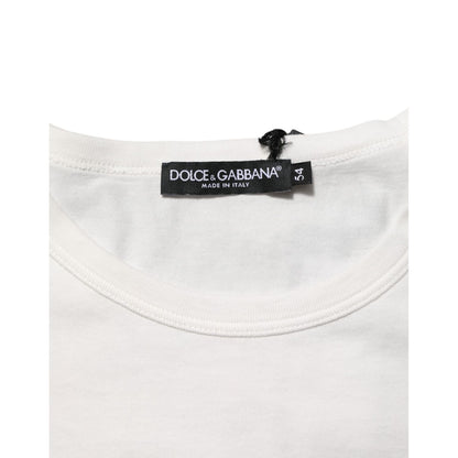 Dolce & Gabbana White Cotton DG Crown Embossed Men T-shirt