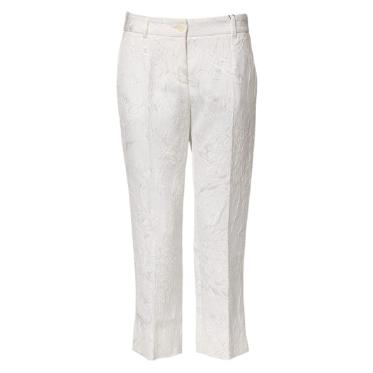 Dolce & Gabbana White Cotton Floral Jacquard Pants PAN76101-40