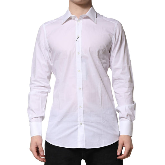 Dolce & Gabbana White Cotton GOLD Long Sleeves Formal Shirt for men with classic neck and button closure