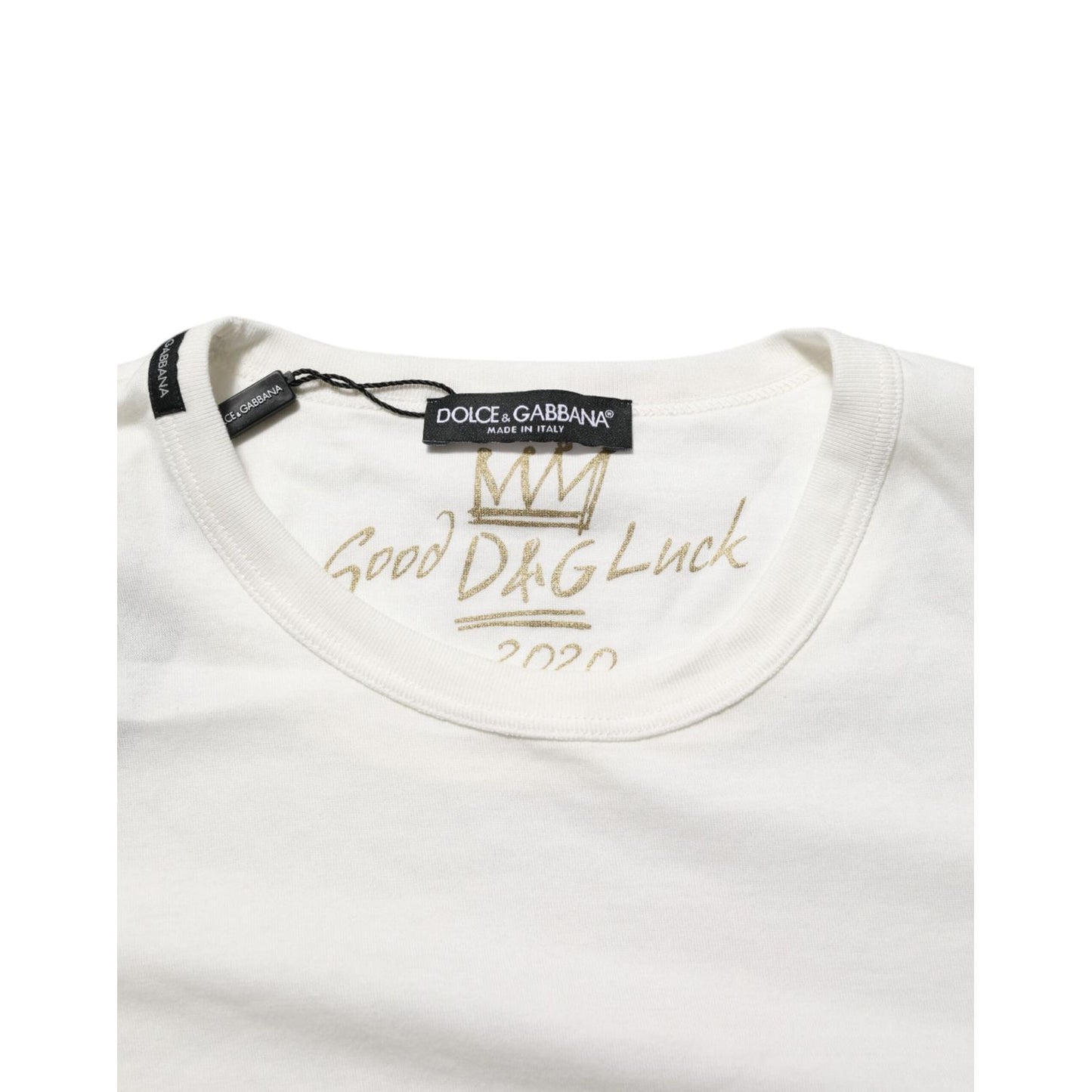 Dolce & Gabbana White Cotton Goodluck 2020 Crew Neck T-shirt