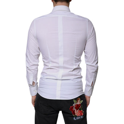 Dolce & Gabbana White Cotton Long Sleeve GOLD Dress Shirt