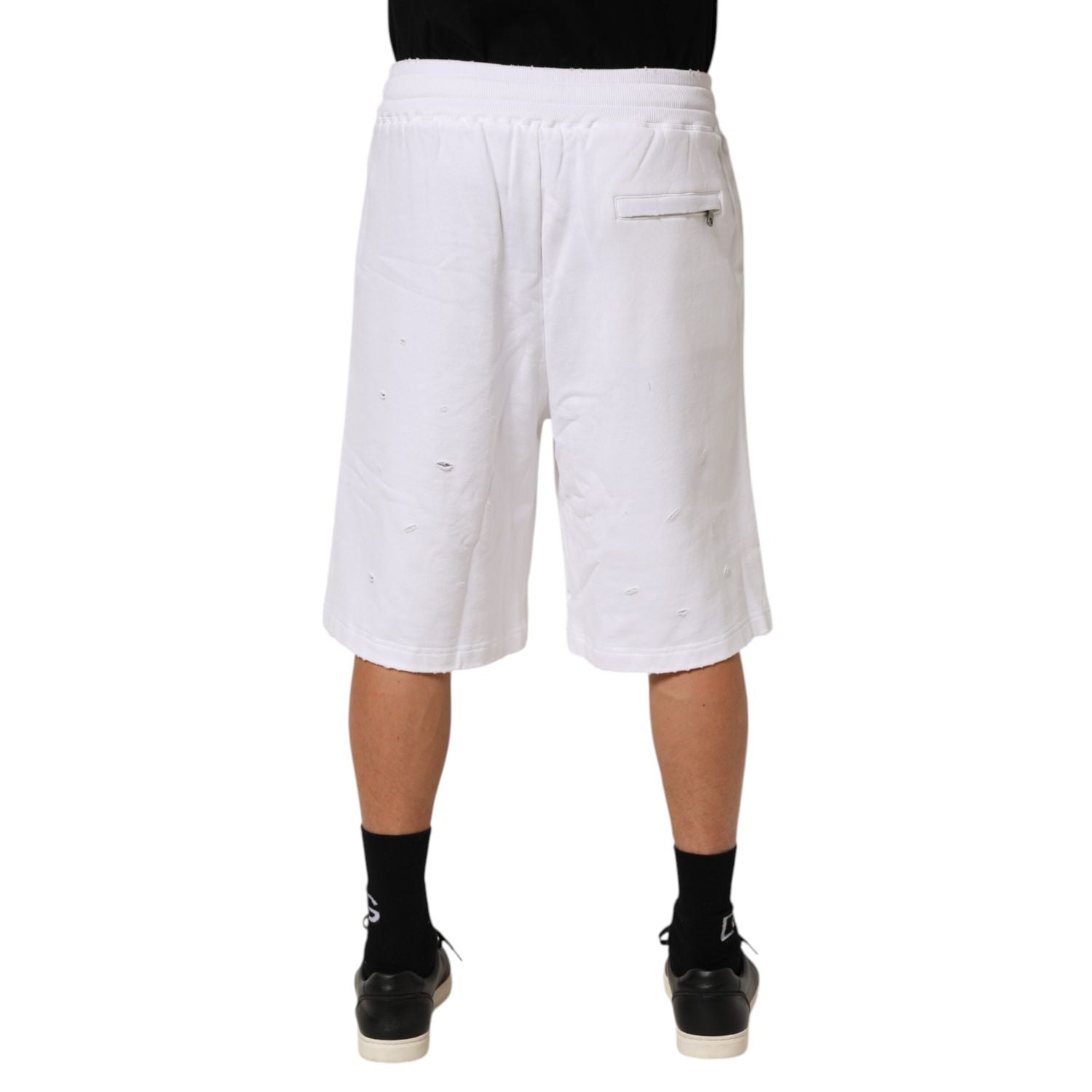 Dolce & Gabbana White Cotton Ripped Bermuda Sweatpants Shorts