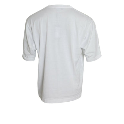 Dolce & Gabbana White Cotton Short Sleeves Crewneck T-shirt with logo details, made in Italy, back view.