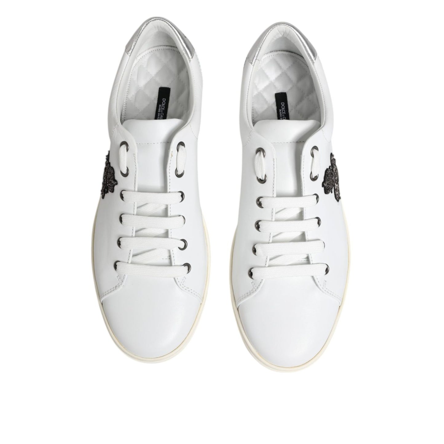 Dolce & Gabbana White Crown Bee Leather Low Top Sneakers Shoes, men's fashion, high-quality Italian craftsmanship