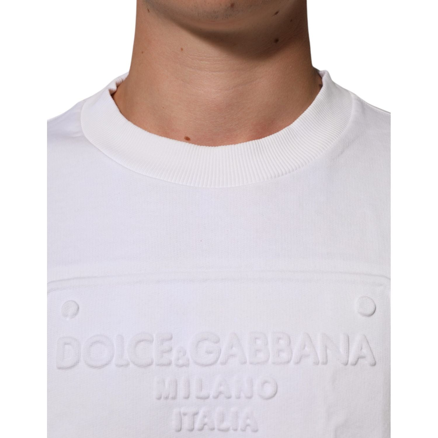 Dolce & Gabbana White Embossed Logo Men Sweatshirt Sweater