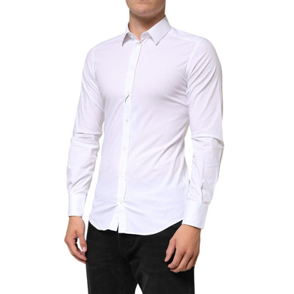 Dolce & Gabbana White GOLD Cotton Long Sleeves Dress Men Shirt