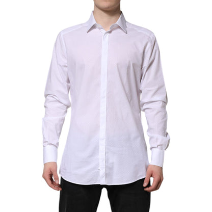 Dolce & Gabbana White GOLD Cotton Long Sleeves Formal Shirt with classic neck and button closure, slim fit design, 100% cotton.