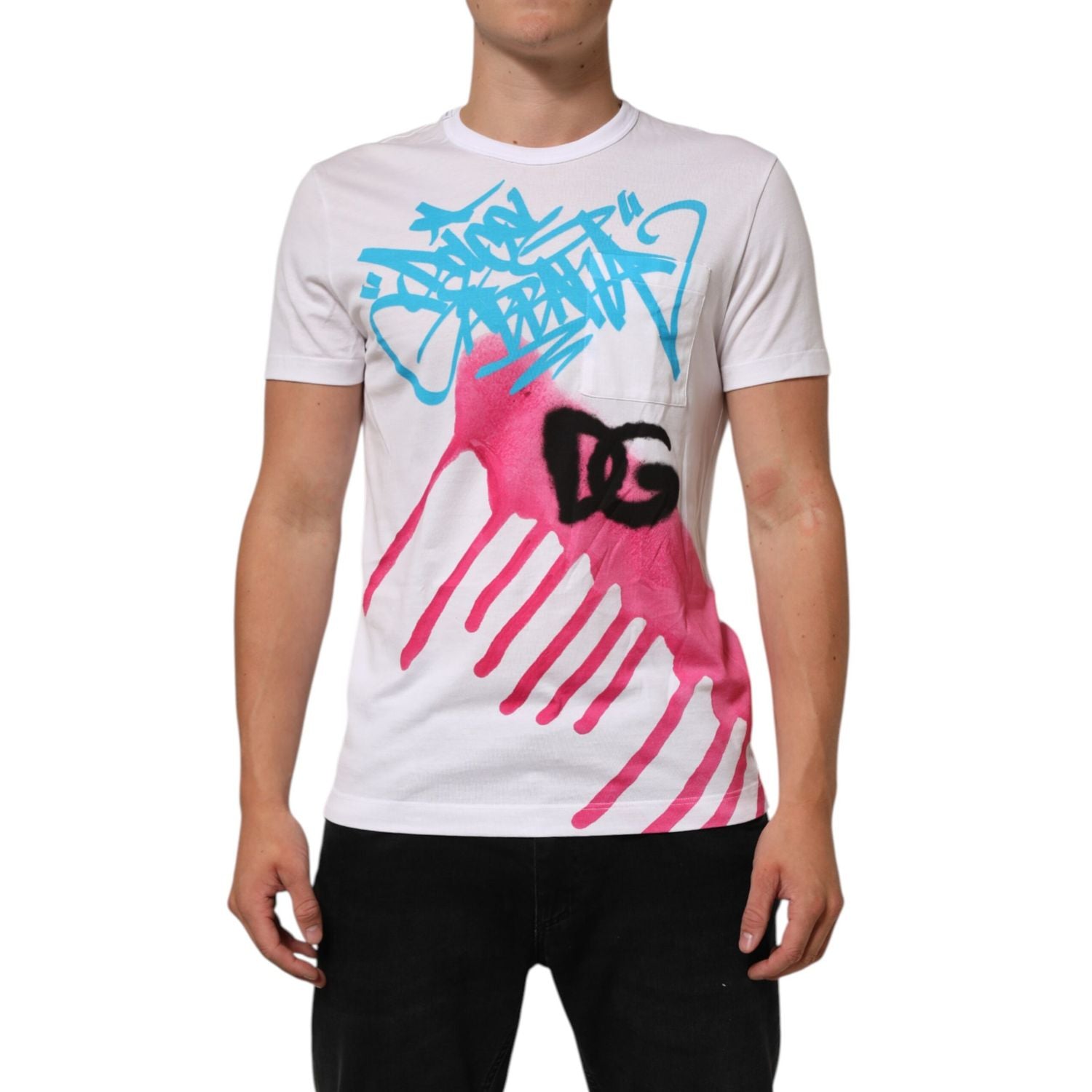 Dolce & Gabbana White Graphic Print Cotton Crew Neck T-shirt