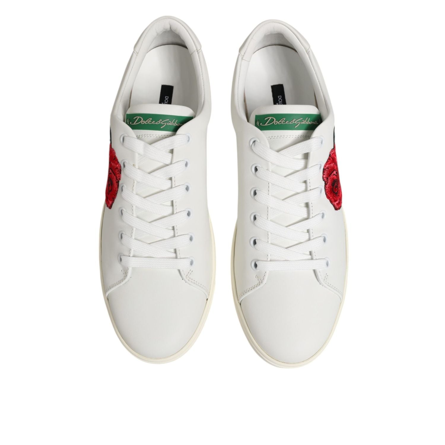 Dolce & Gabbana White Leather Rose Embroidery Low-Top  Shoes