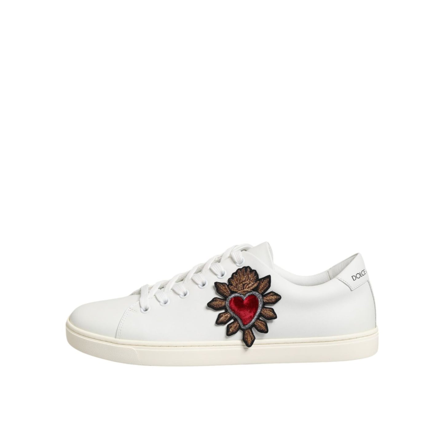 Dolce & Gabbana White Leather Sacre Heart Patch Sneakers Shoes