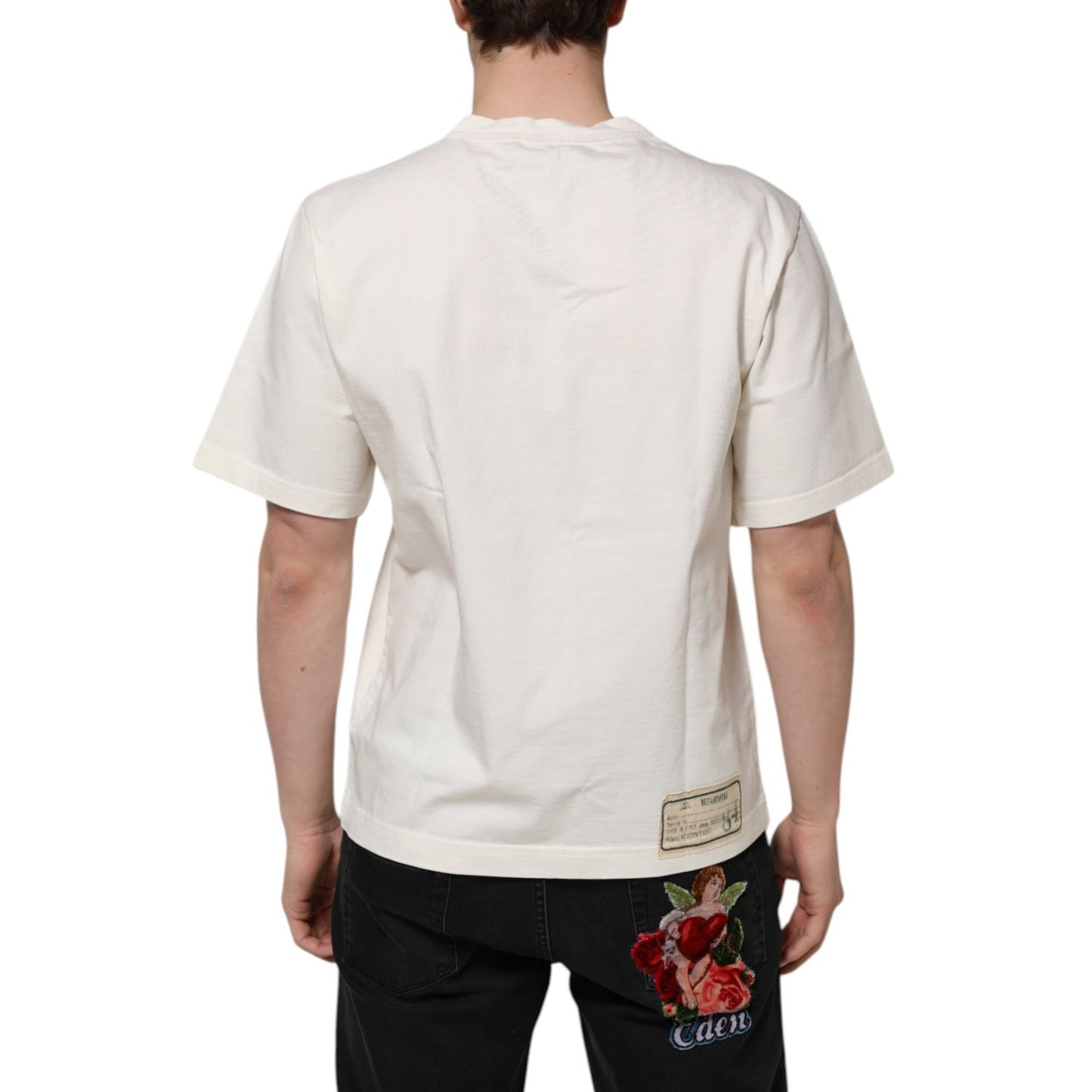 Dolce & Gabbana White Love Peace Cotton Men Crew Neck T-shirt