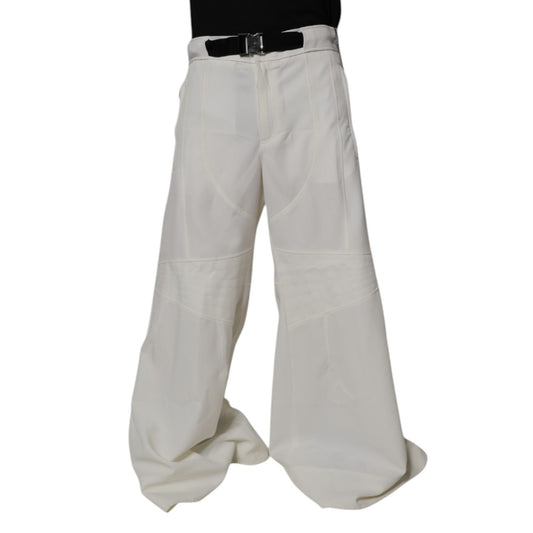 Dolce & Gabbana White Mid Waist Wide Leg Pants with zipper and button closure, polyester material, regular fit, made in Italy.