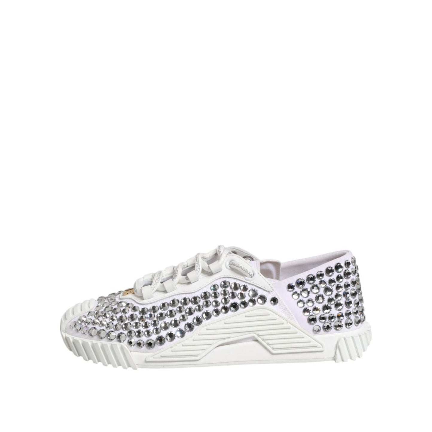 Dolce & Gabbana White NS1 Canvas Leather Embellished Sneakers Shoes