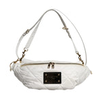 Dolce & Gabbana White Quilted Logo 90's Sicily Belt Waist Fanny Pack Bag with gold-tone hardware and adjustable strap.