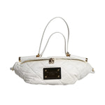 Dolce & Gabbana White Quilted Logo 90's Sicily Belt Waist Fanny Pack Bag with gold-tone hardware and adjustable strap.