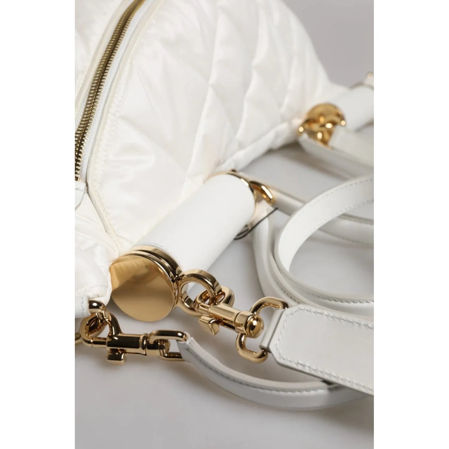 Dolce & Gabbana White Quilted Logo 90's Sicily Belt Waist Fanny Pack Bag with gold-tone hardware and adjustable strap