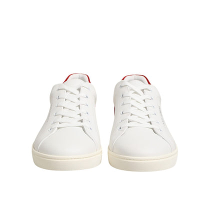 Dolce & Gabbana White Red Leather Low Top Men Sneakers Shoes