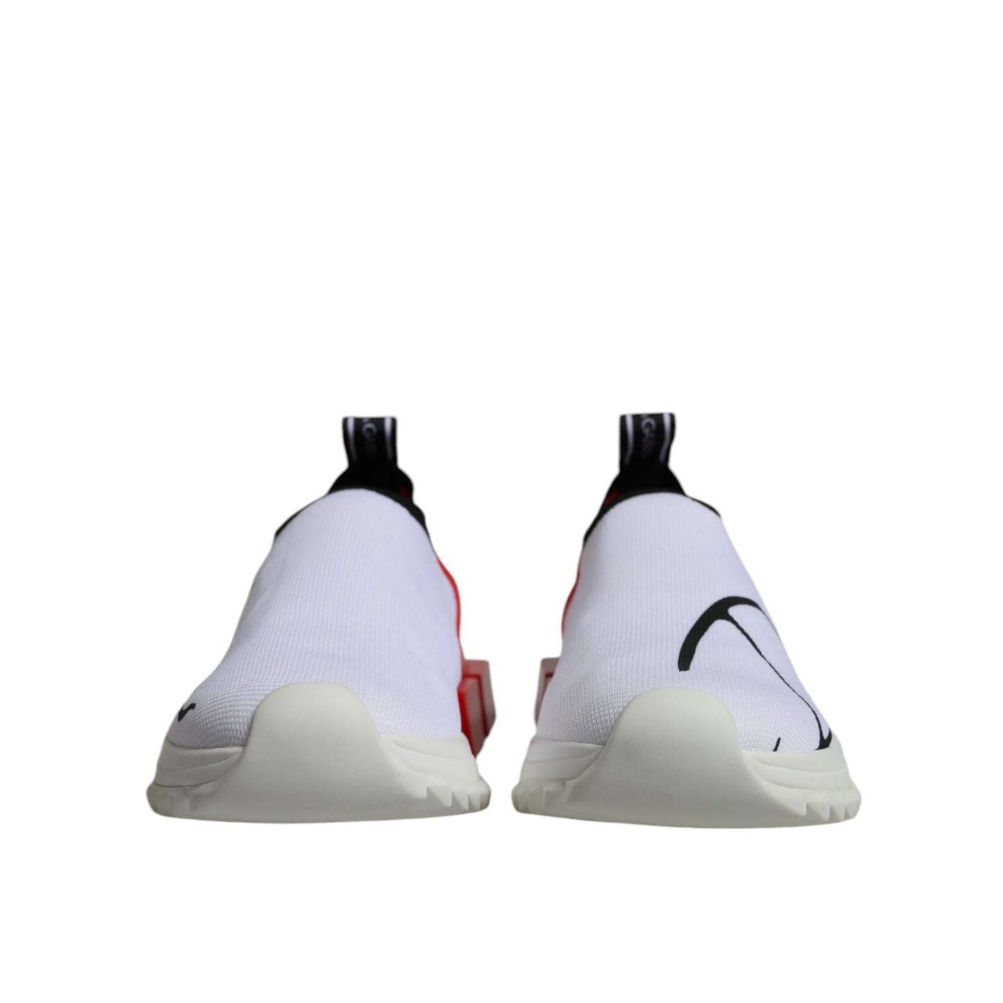 Dolce & Gabbana White Red Low Top Sorrento Men Sneakers Shoes, showing front view with logo details.