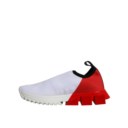 Dolce & Gabbana White Red Low Top Sorrento Men Sneakers Shoes with rubber sole and logo details.