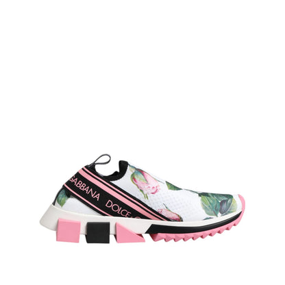 Dolce & Gabbana White Rose Print Sorrento Sneakers Shoes