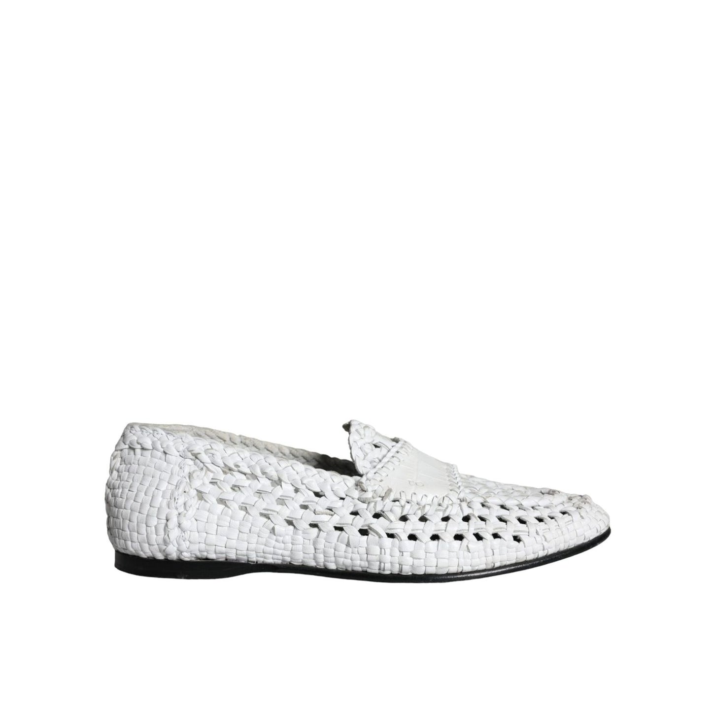Dolce & Gabbana White Woven Leather Slip On Loafers Men Shoes, elegant preowned footwear with logo details and fine craftsmanship.