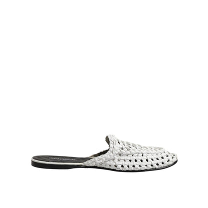 Dolce & Gabbana White Woven Slides MULES Men Sandals Shoes