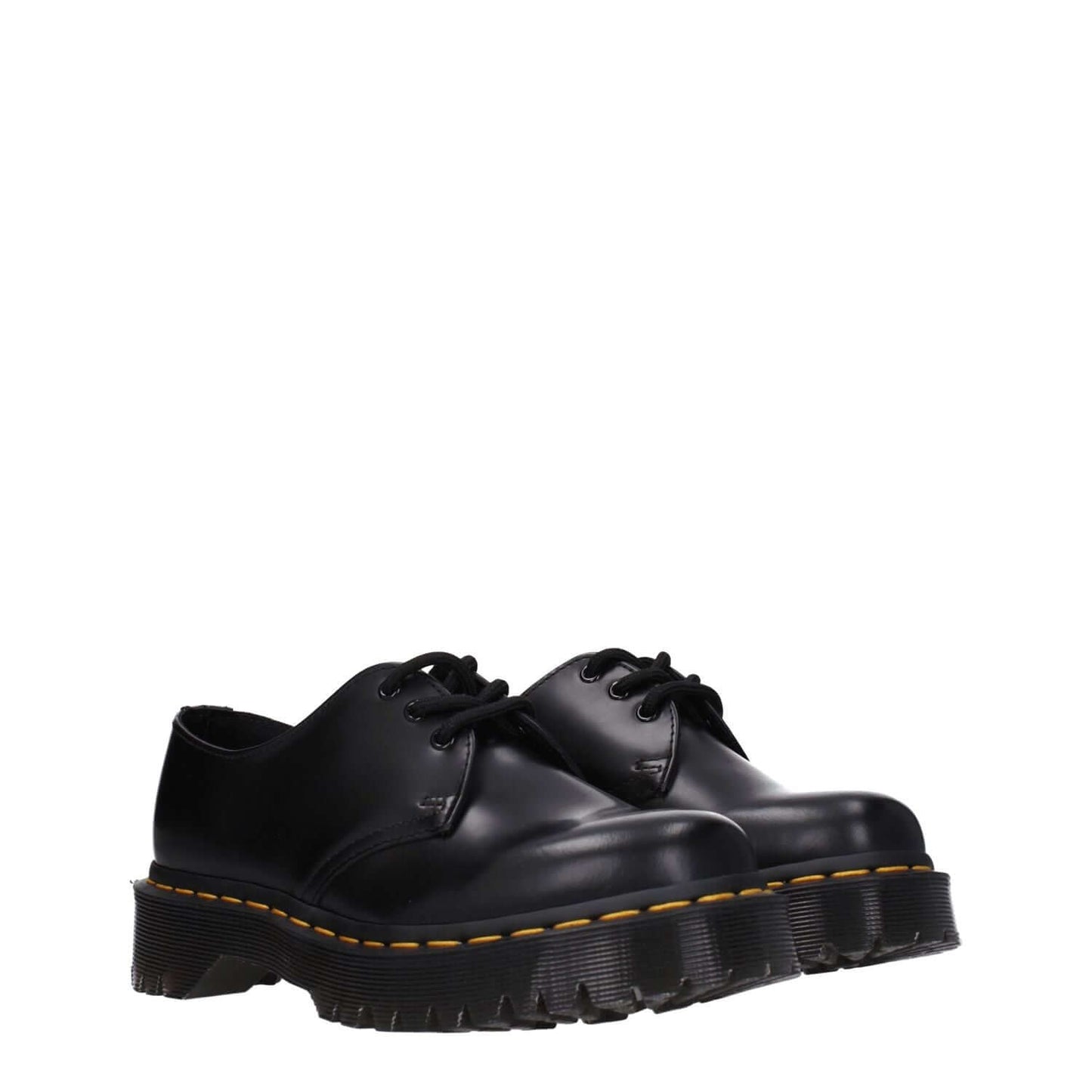 Dr. Martens Black Leather Oxfords And Derbies with lace-up design, mid heels, round toe, rubber sole. MPN D1461BEX21084001.