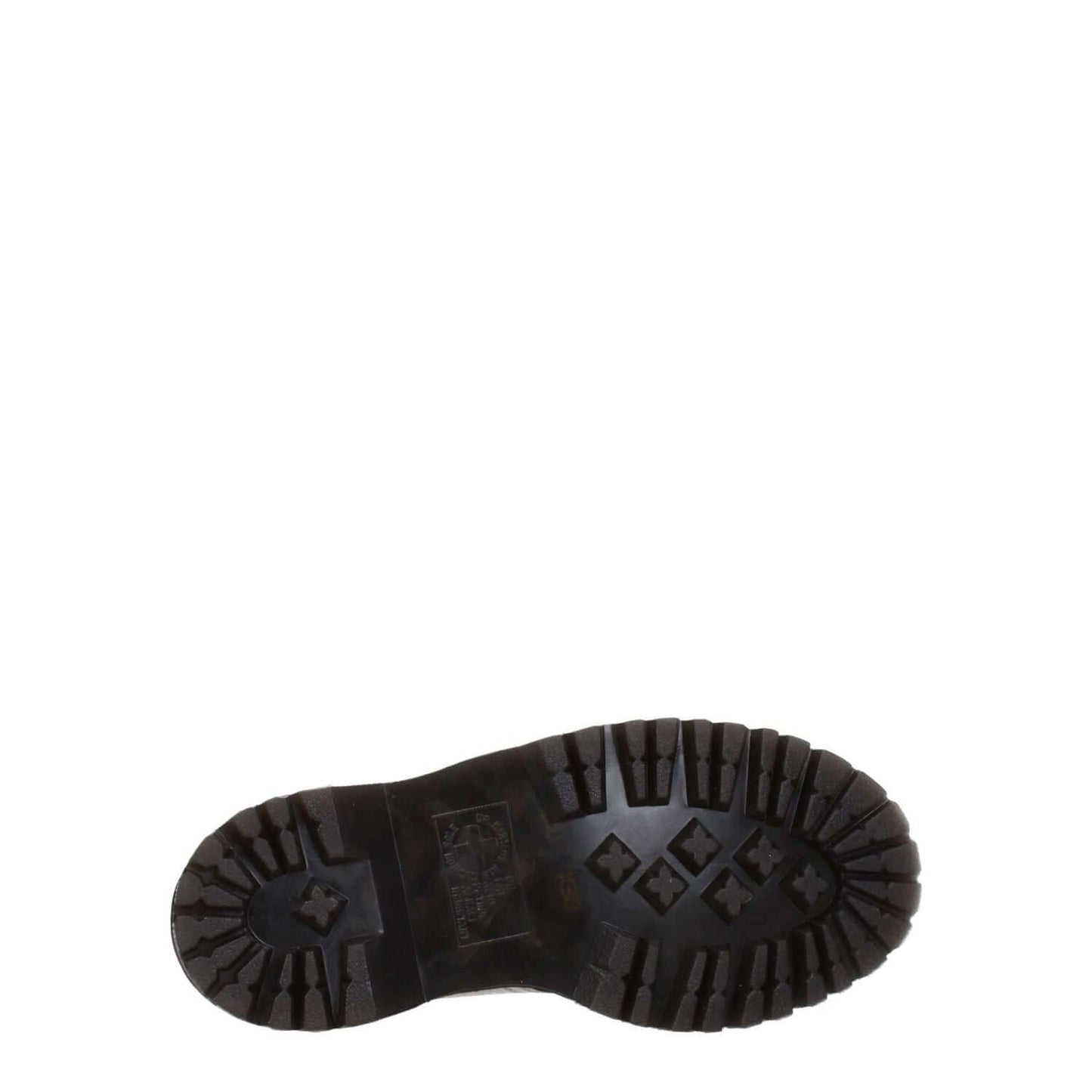 Sole view of Dr. Martens Gray Leather Oxfords And Derbies with rubber sole in an overhead shot, showcasing detailed tread pattern.