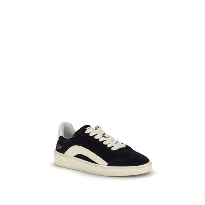 Alt Tag: Dsquared² Black Calf Leather Bos Taurus Low Top Sneakers with suede finish featuring a round toe and flat sole for comfort.