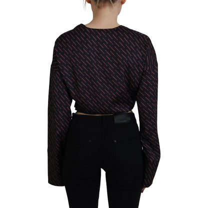 Dsquared² Black Polyester Cropped Logo Printed Blouse Top 1728,67345645728,Black,Clothing,Dsquared²,IT38 | XS,Long Sleeve - T-Shirts - Clothing,Material: 100% Polyester,Preowned / Defect,T-Shirts - Clothing,Tops & T-Shirts - Women - Clothing,Women