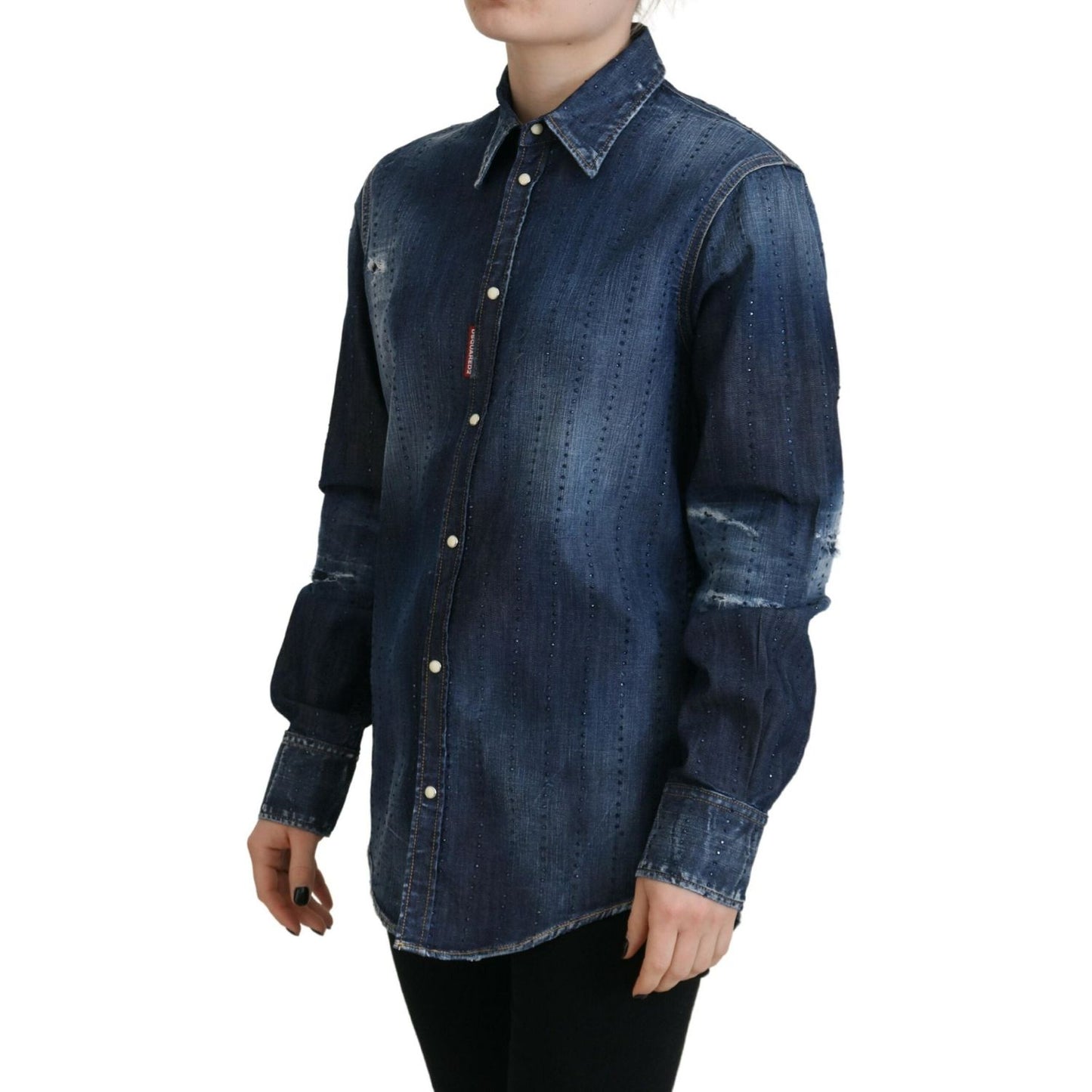 Dsquared² Blue Washed Cotton Button Down Collared Denim Top 1728,67345645728,Blue,Clothing,Denim - Shirts - Clothing,Dsquared²,IT38 | XS,Material: 98% Cotton 2% Elastane,Preowned / Defect,Shirts - Clothing,Shirts - Women - Clothing,Women