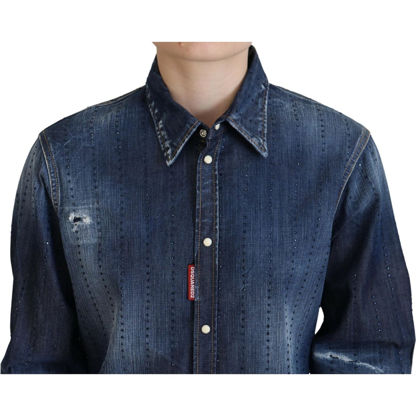Dsquared² Blue Washed Cotton Button Down Collared Denim Top 1728,67345645728,Blue,Clothing,Denim - Shirts - Clothing,Dsquared²,IT38 | XS,Material: 98% Cotton 2% Elastane,Preowned / Defect,Shirts - Clothing,Shirts - Women - Clothing,Women